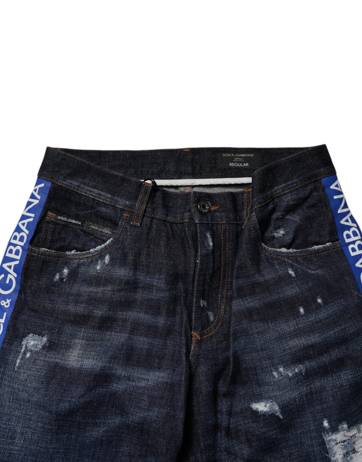Dolce &amp; Gabbana Sample Sale Dolce &amp; Gabbana Dark Blue Cotton Tattered Skinny Denim Jeans - | Designer outlet
