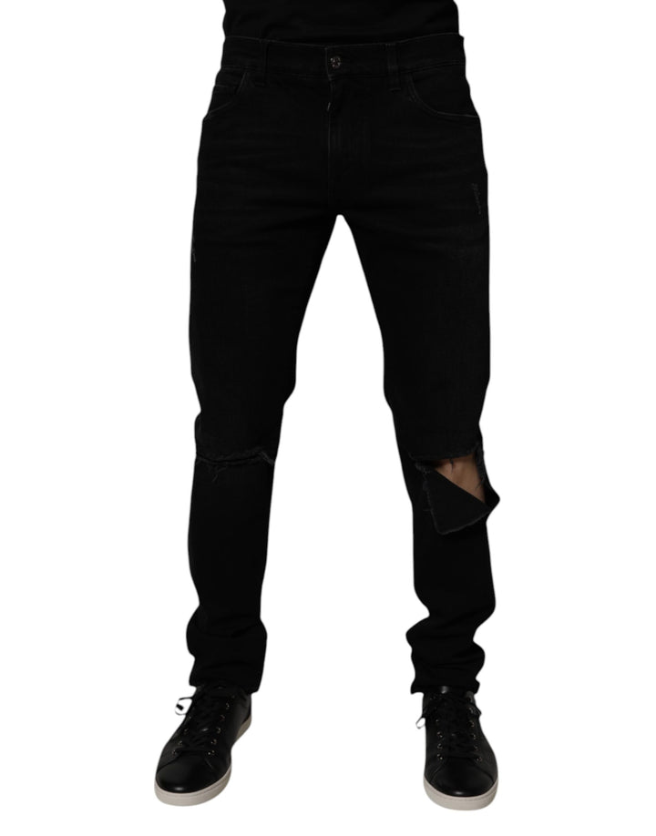 Dolce &amp; Gabbana Black Cotton Tattered Skinny Men Denim Jeans by Dolce &amp; Gabbana outlet now on sale