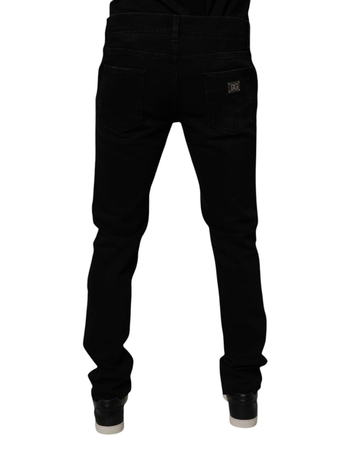 Dolce &amp; Gabbana Black Cotton Tattered Skinny Men Denim Jeans by Dolce &amp; Gabbana outlet now on sale