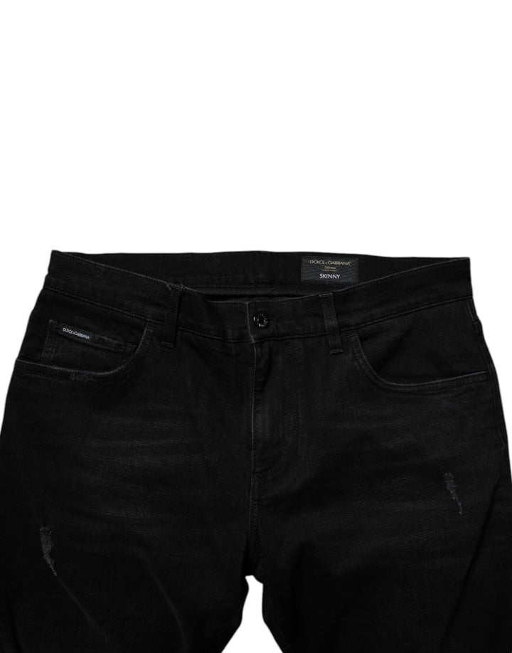 Dolce &amp; Gabbana Black Cotton Tattered Skinny Men Denim Jeans by Dolce &amp; Gabbana outlet now on sale