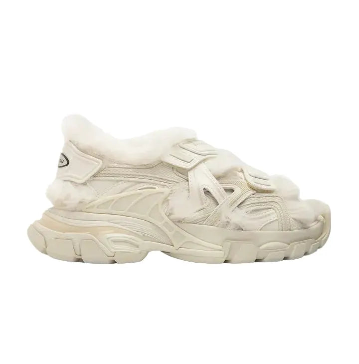 Balenciaga Faux Fur Rubber Mesh Track Sandals &