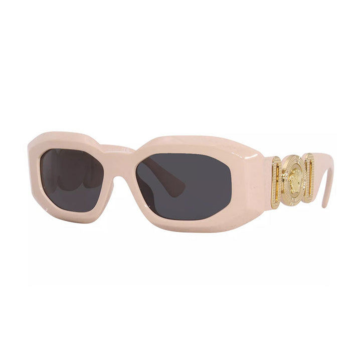 Versace Oval Full Rim, with a Pink frame and Dark Grey lens.