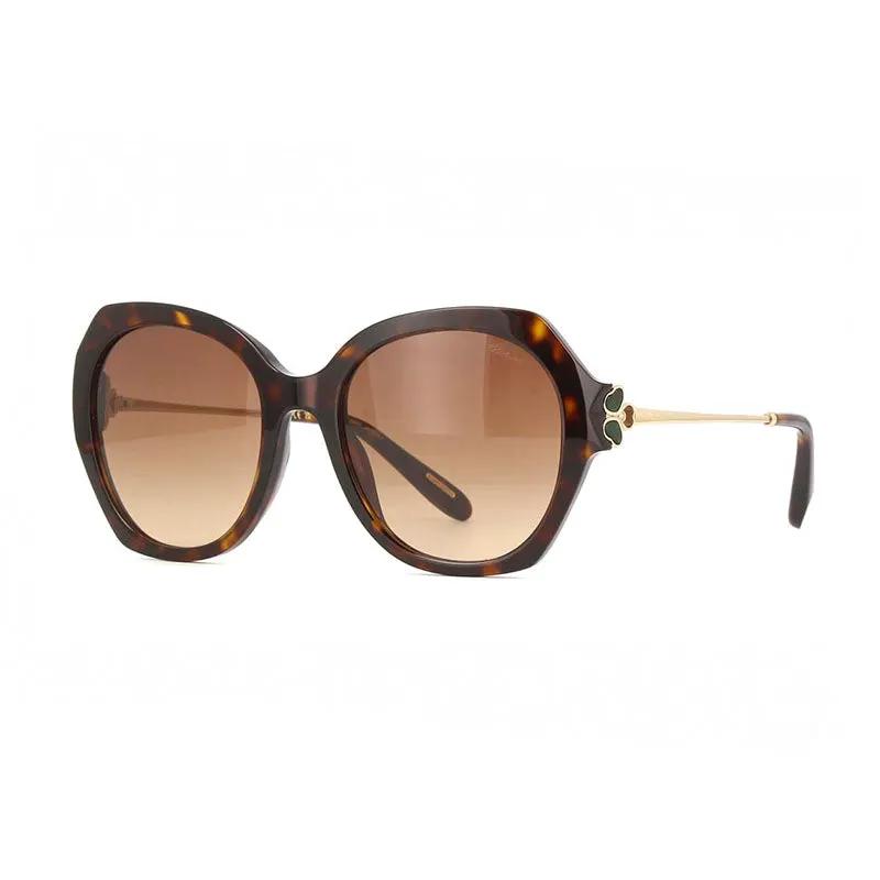 Chopard Sunglasses Round Full Rim, Shiny Brown Havana/gold Frame And Brown Gradient Lens