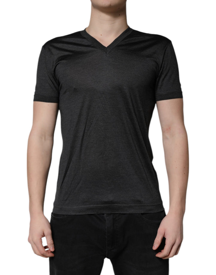 Dolce &amp; Gabbana Sample Sale Dolce &amp; Gabbana Dark Gray Silk V-neck Short Sleeves T-shirt - | Designer outlet