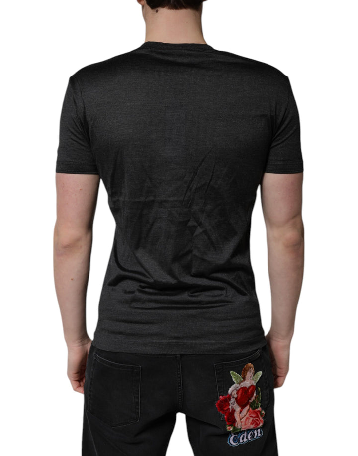 Dolce &amp; Gabbana Sample Sale Dolce &amp; Gabbana Dark Gray Silk V-neck Short Sleeves T-shirt - | Designer outlet