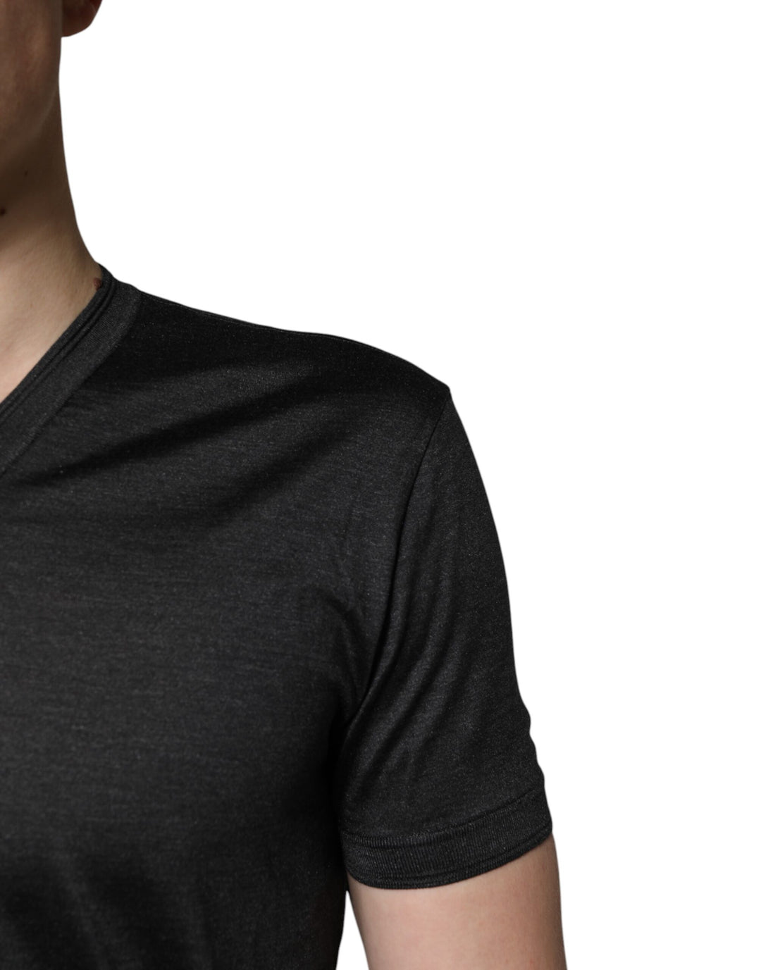 Dolce &amp; Gabbana Sample Sale Dolce &amp; Gabbana Dark Gray Silk V-neck Short Sleeves T-shirt - | Designer outlet