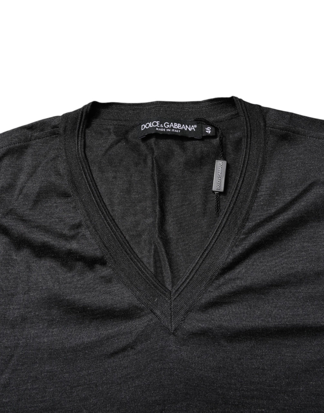Dolce &amp; Gabbana Sample Sale Dolce &amp; Gabbana Dark Gray Silk V-neck Short Sleeves T-shirt - | Designer outlet