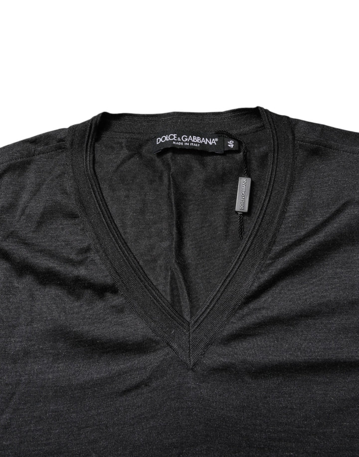 Dolce &amp; Gabbana Sample Sale Dolce &amp; Gabbana Dark Gray Silk V-neck Short Sleeves T-shirt - | Designer outlet