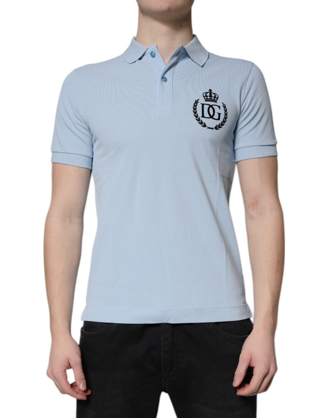 Dolce &amp; Gabbana Sample Sale Dolce &amp; Gabbana Sky Blue Cotton Crown Collared Polo T-shirt - | Designer outlet