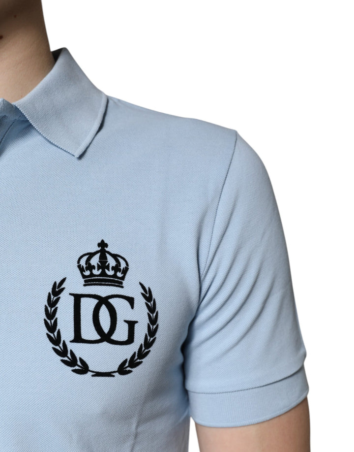 Dolce &amp; Gabbana Sample Sale Dolce &amp; Gabbana Sky Blue Cotton Crown Collared Polo T-shirt - | Designer outlet