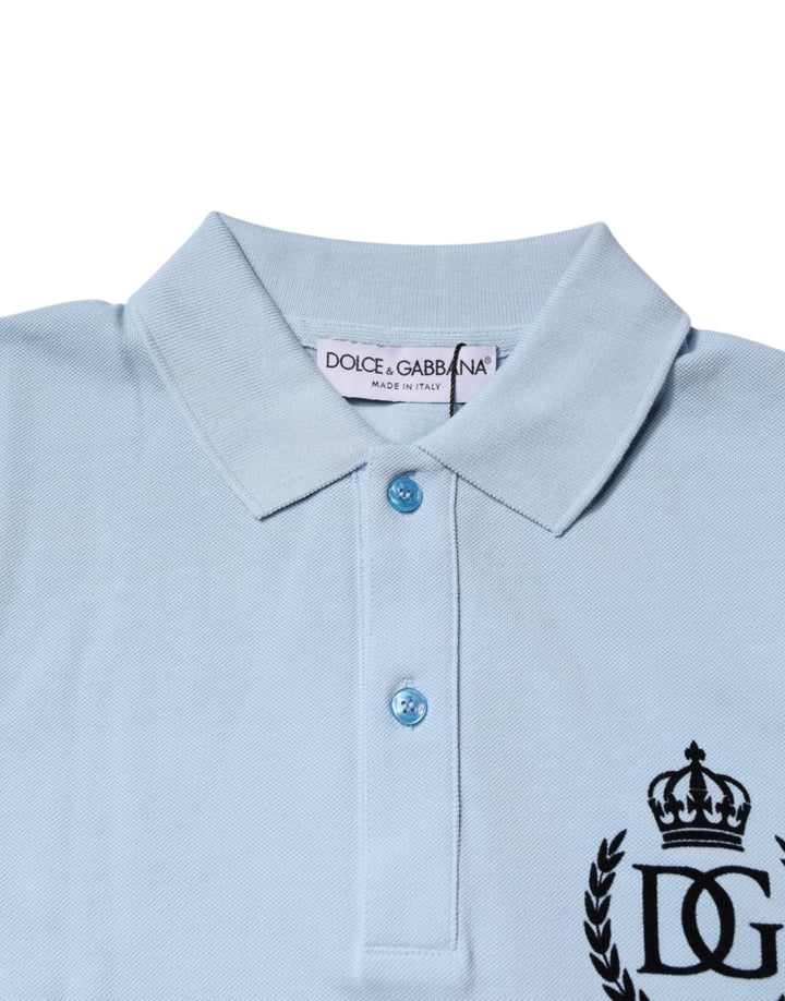 Dolce &amp; Gabbana Sample Sale Dolce &amp; Gabbana Sky Blue Cotton Crown Collared Polo T-shirt - | Designer outlet