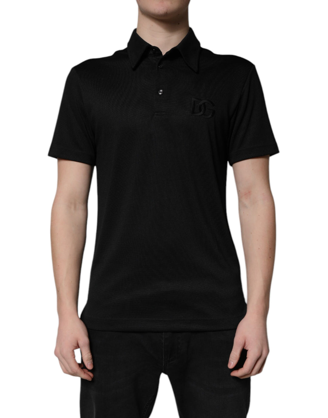 Dolce &amp; Gabbana Sample Sale Dolce &amp; Gabbana Black Polyester DG Logo Collared Polo T-shirt - | Designer outlet