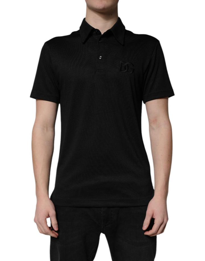 Dolce &amp; Gabbana Sample Sale Dolce &amp; Gabbana Black Polyester DG Logo Collared Polo T-shirt - | Designer outlet