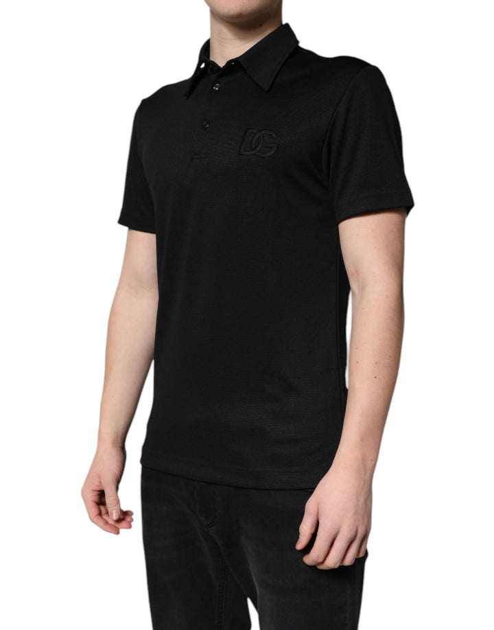 Dolce &amp; Gabbana Sample Sale Dolce &amp; Gabbana Black Polyester DG Logo Collared Polo T-shirt - | Designer outlet