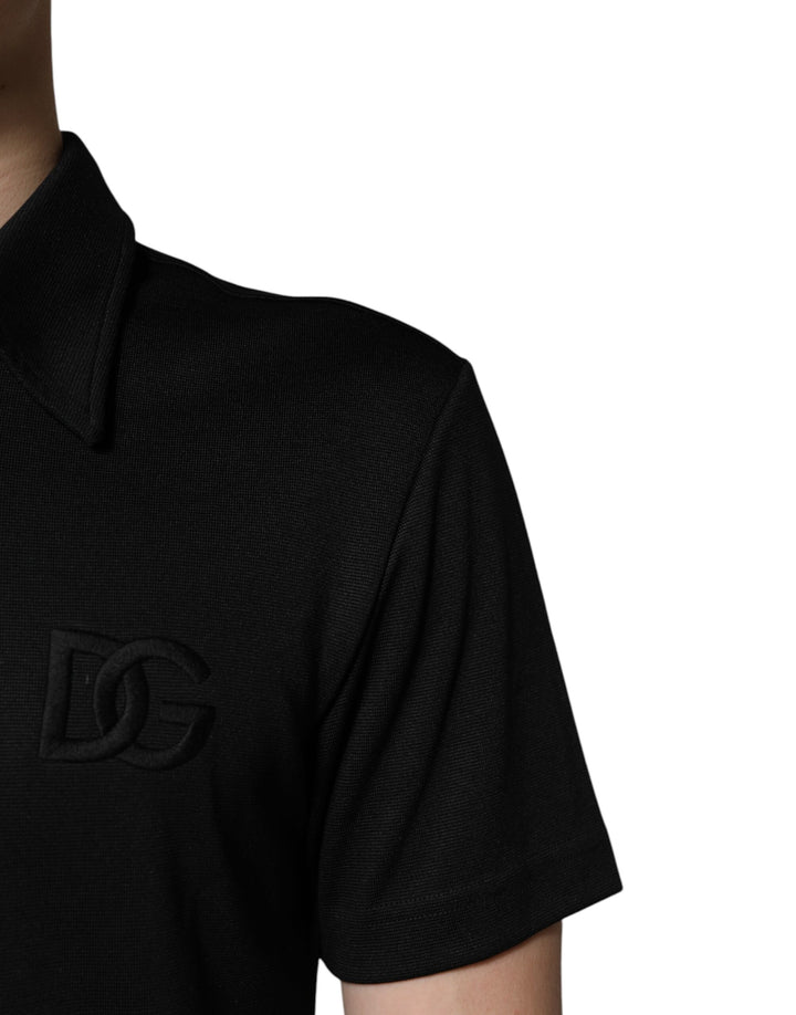 Dolce &amp; Gabbana Sample Sale Dolce &amp; Gabbana Black Polyester DG Logo Collared Polo T-shirt - | Designer outlet