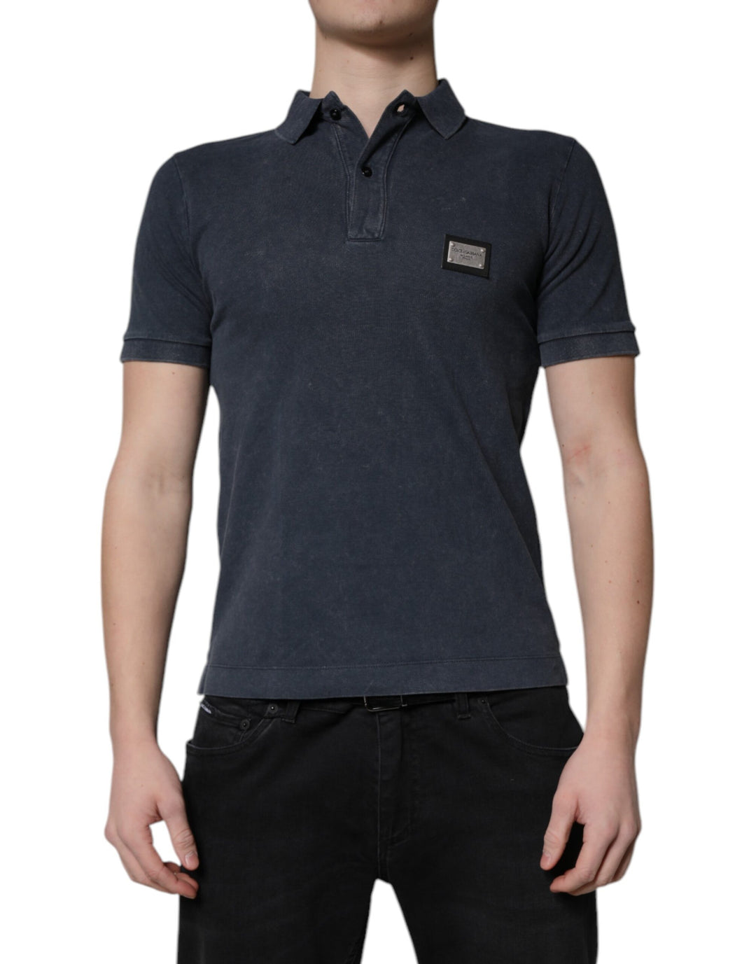 Dolce &amp; Gabbana Sample Sale Dolce &amp; Gabbana Dark Blue Logo Plaque Cotton Men Polo Shirt T-shirt - | Designer outlet