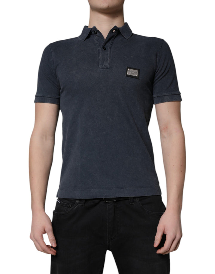 Dolce &amp; Gabbana Sample Sale Dolce &amp; Gabbana Dark Blue Logo Plaque Cotton Men Polo Shirt T-shirt - | Designer outlet