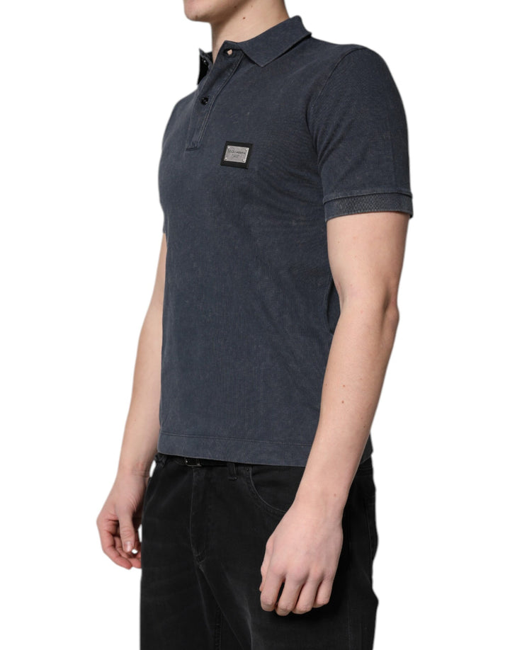 Dolce &amp; Gabbana Sample Sale Dolce &amp; Gabbana Dark Blue Logo Plaque Cotton Men Polo Shirt T-shirt - | Designer outlet