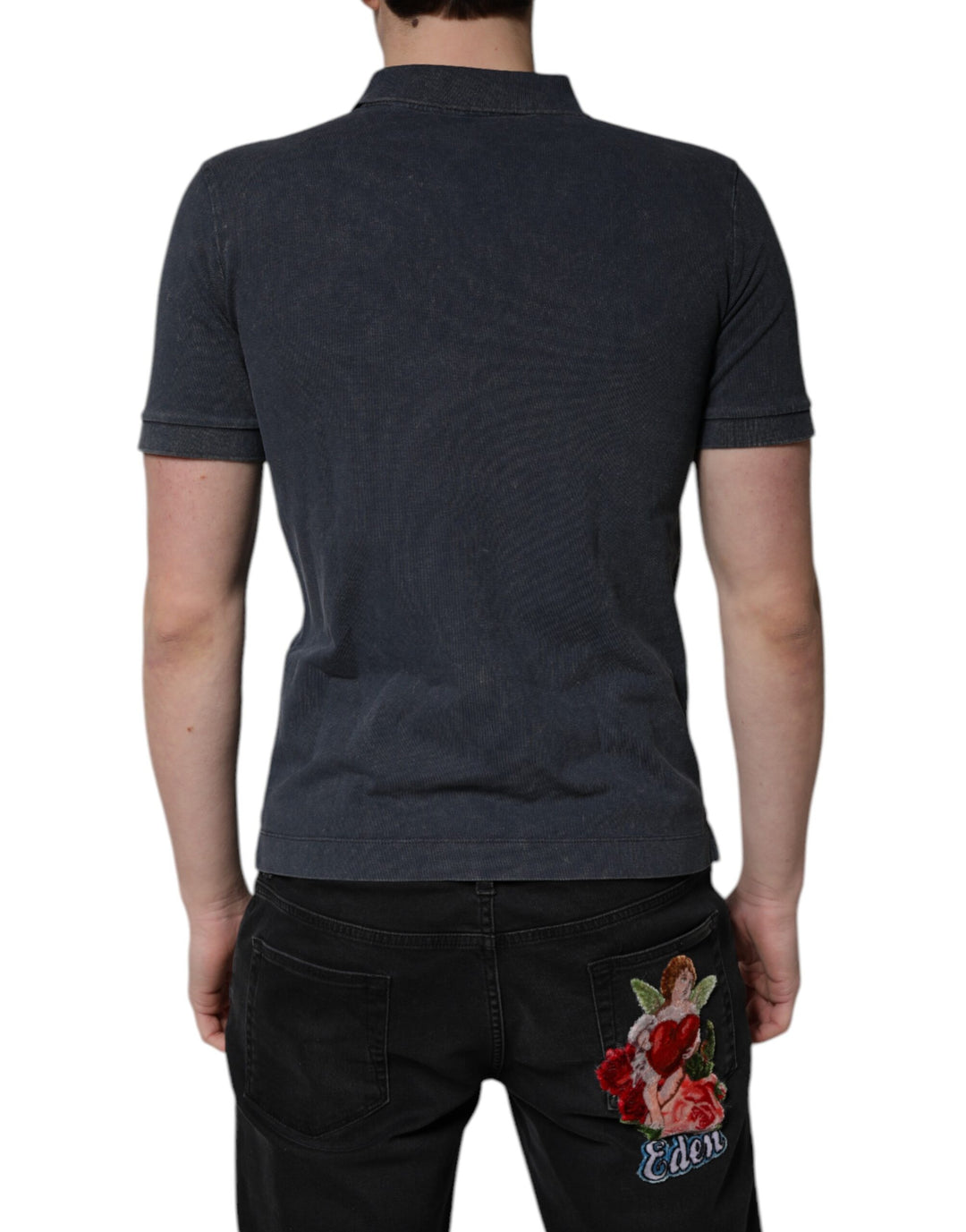 Dolce &amp; Gabbana Sample Sale Dolce &amp; Gabbana Dark Blue Logo Plaque Cotton Men Polo Shirt T-shirt - | Designer outlet