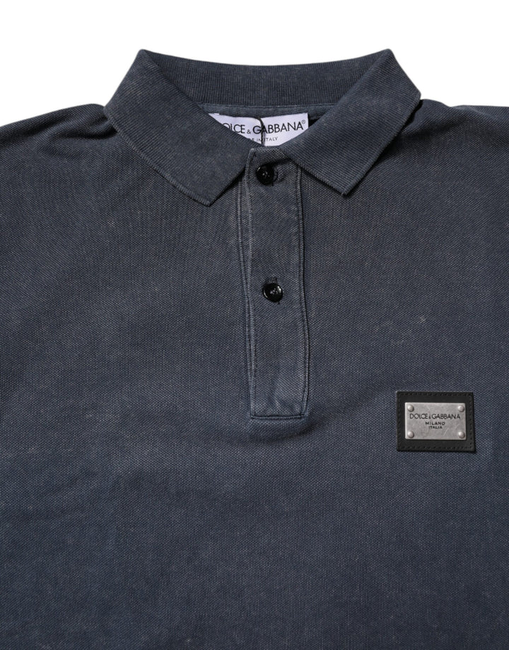 Dolce &amp; Gabbana Sample Sale Dolce &amp; Gabbana Dark Blue Logo Plaque Cotton Men Polo Shirt T-shirt - | Designer outlet