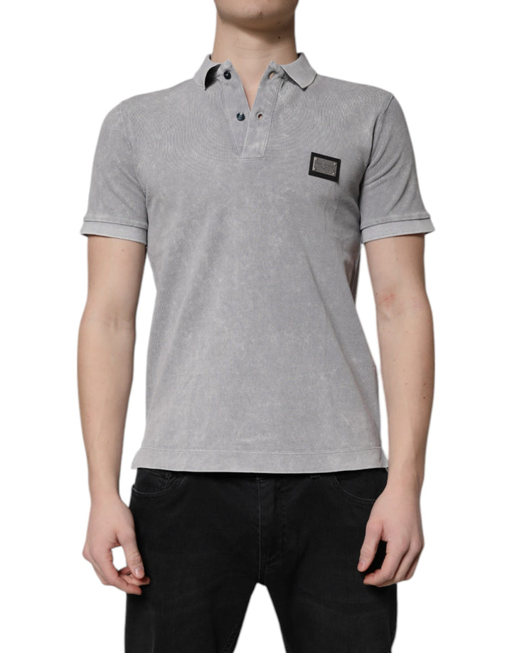 Dolce &amp; Gabbana Sample Sale Dolce &amp; Gabbana Gray Logo Plaque Cotton Men Polo Shirt T-shirt - | Designer outlet