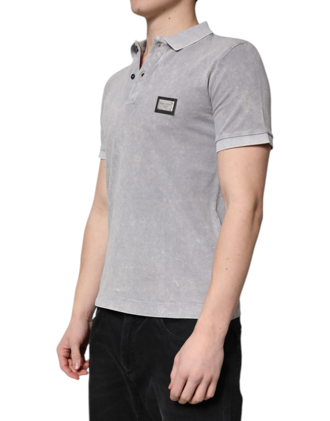 Dolce &amp; Gabbana Sample Sale Dolce &amp; Gabbana Gray Logo Plaque Cotton Men Polo Shirt T-shirt - | Designer outlet