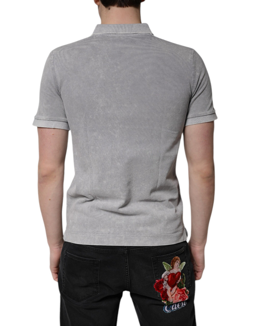 Dolce &amp; Gabbana Sample Sale Dolce &amp; Gabbana Gray Logo Plaque Cotton Men Polo Shirt T-shirt - | Designer outlet