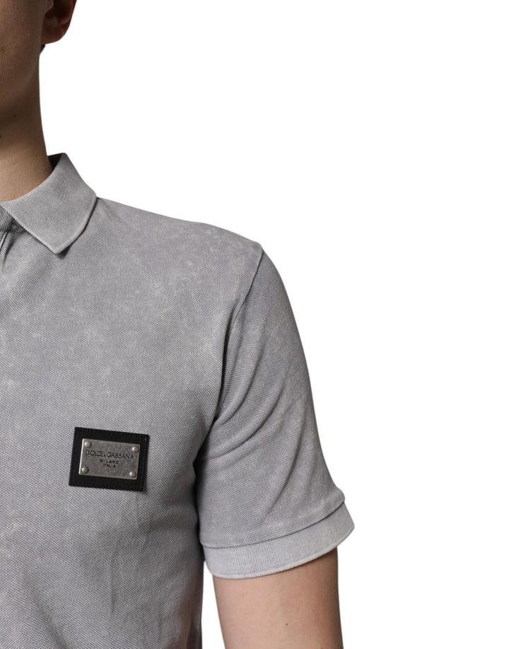 Dolce &amp; Gabbana Sample Sale Dolce &amp; Gabbana Gray Logo Plaque Cotton Men Polo Shirt T-shirt - | Designer outlet