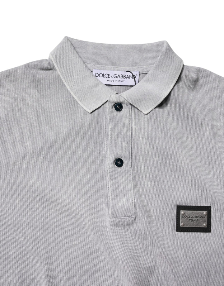 Dolce &amp; Gabbana Sample Sale Dolce &amp; Gabbana Gray Logo Plaque Cotton Men Polo Shirt T-shirt - | Designer outlet
