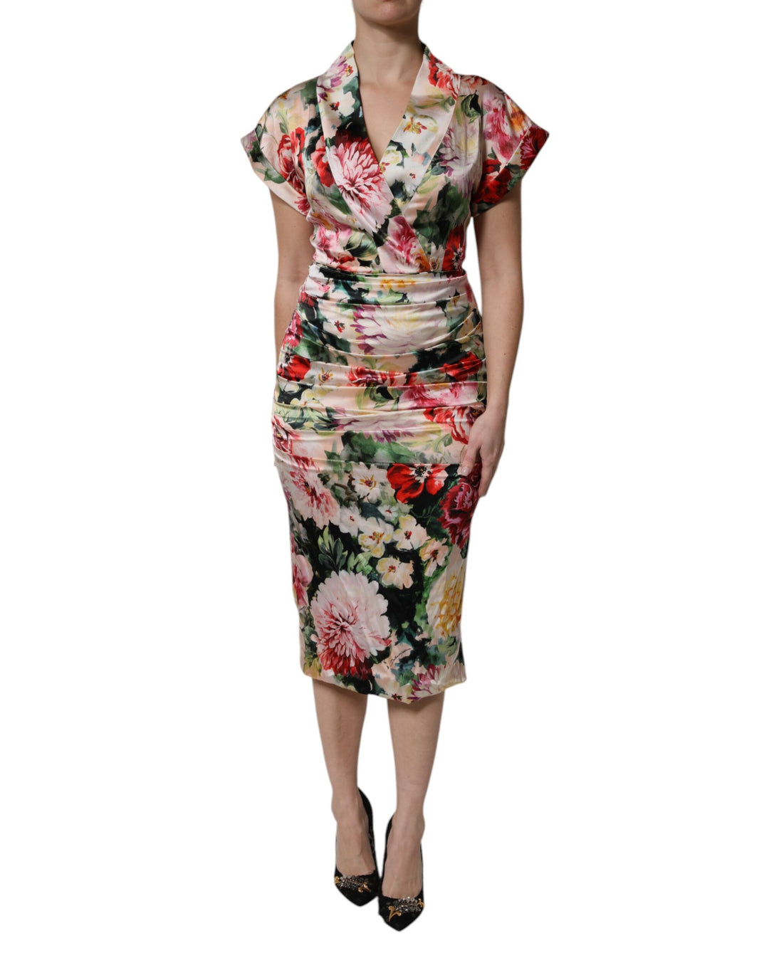 Dolce & Gabbana Multicolor Floral Short Sleeves Sheath Midi Dress | F6E0JT FSAX5 | Designer Fashion outlet