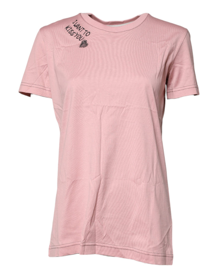 Dolce &amp; Gabbana Sample Sale Dolce &amp; Gabbana Pink Logo Print Cotton Crew Neck T-shirt - | Designer outlet