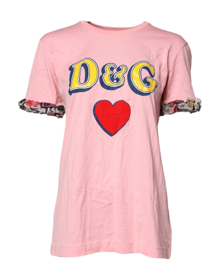 Dolce &amp; Gabbana Sample Sale Dolce &amp; Gabbana Pink Logo Print Cotton Crew Neck Tee T-shirt - | Designer outlet