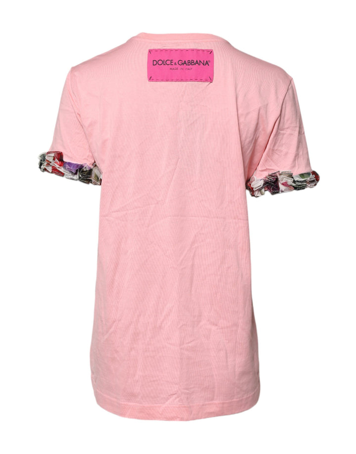 Dolce &amp; Gabbana Sample Sale Dolce &amp; Gabbana Pink Logo Print Cotton Crew Neck Tee T-shirt - | Designer outlet
