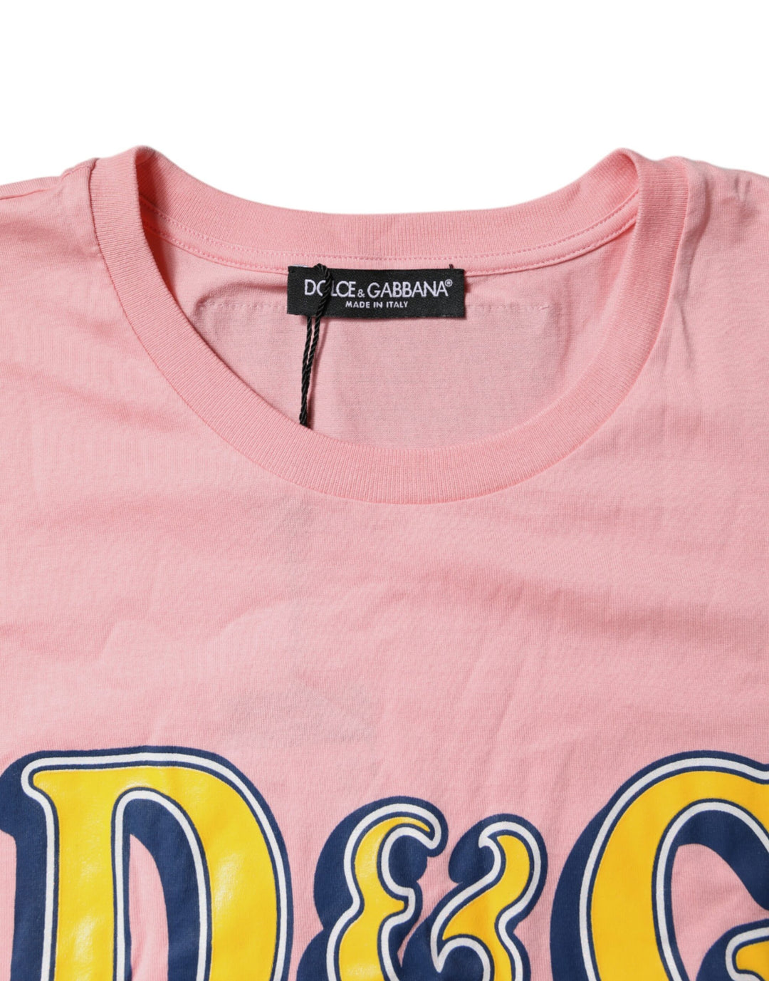 Dolce &amp; Gabbana Sample Sale Dolce &amp; Gabbana Pink Logo Print Cotton Crew Neck Tee T-shirt - | Designer outlet