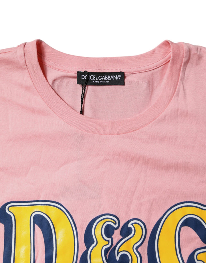 Dolce &amp; Gabbana Sample Sale Dolce &amp; Gabbana Pink Logo Print Cotton Crew Neck Tee T-shirt - | Designer outlet
