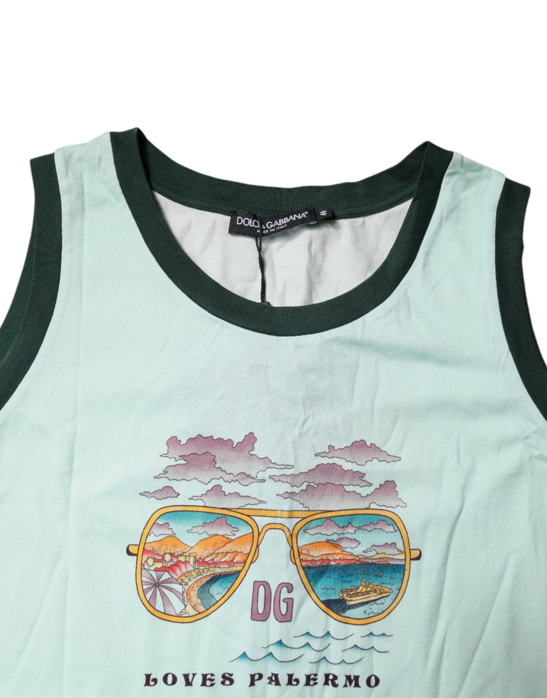 Dolce &amp; Gabbana Sample Sale Dolce &amp; Gabbana Light Green Graphic Print Sleeveless Tank T-shirt - | Designer outlet