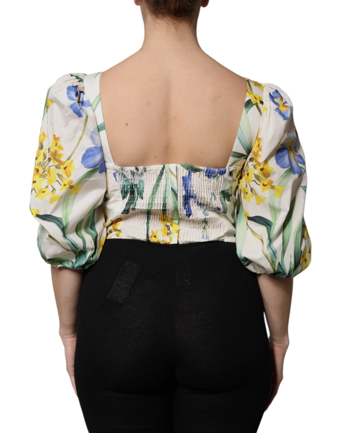 Dolce &amp; Gabbana Sample Sale Dolce &amp; Gabbana White Floral Puff Sleeves Crop Blouse Top - | Designer outlet