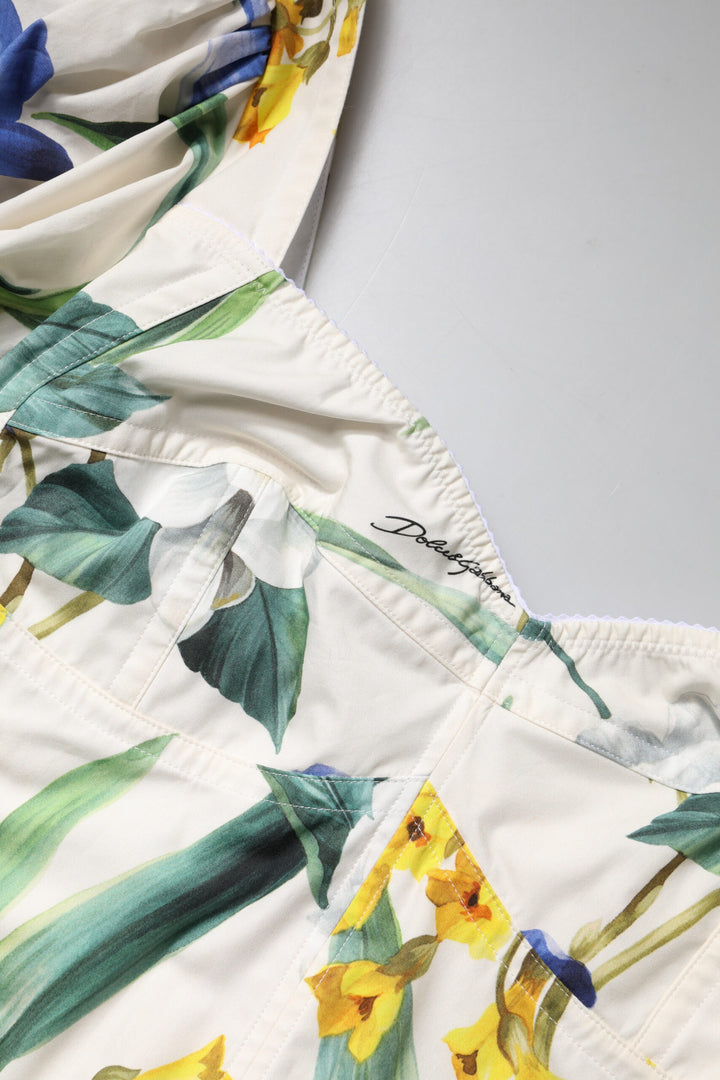 Dolce &amp; Gabbana Sample Sale Dolce &amp; Gabbana White Floral Puff Sleeves Crop Blouse Top - | Designer outlet