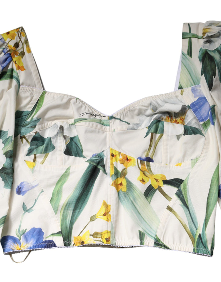 Dolce &amp; Gabbana Sample Sale Dolce &amp; Gabbana White Floral Puff Sleeves Crop Blouse Top - | Designer outlet