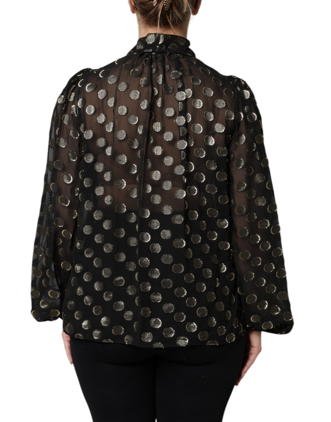 Dolce &amp; Gabbana Sample Sale Dolce &amp; Gabbana Black Sheer Tied Neck Polka Dots Blouse Top - | Designer outlet