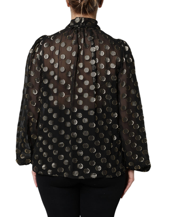 Dolce &amp; Gabbana Sample Sale Dolce &amp; Gabbana Black Sheer Tied Neck Polka Dots Blouse Top - | Designer outlet