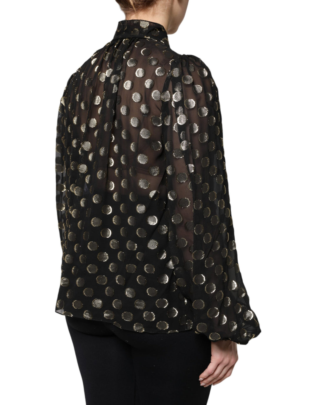 Dolce &amp; Gabbana Sample Sale Dolce &amp; Gabbana Black Sheer Tied Neck Polka Dots Blouse Top - | Designer outlet