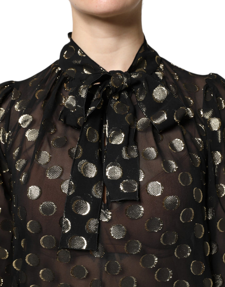 Dolce &amp; Gabbana Sample Sale Dolce &amp; Gabbana Black Sheer Tied Neck Polka Dots Blouse Top - | Designer outlet