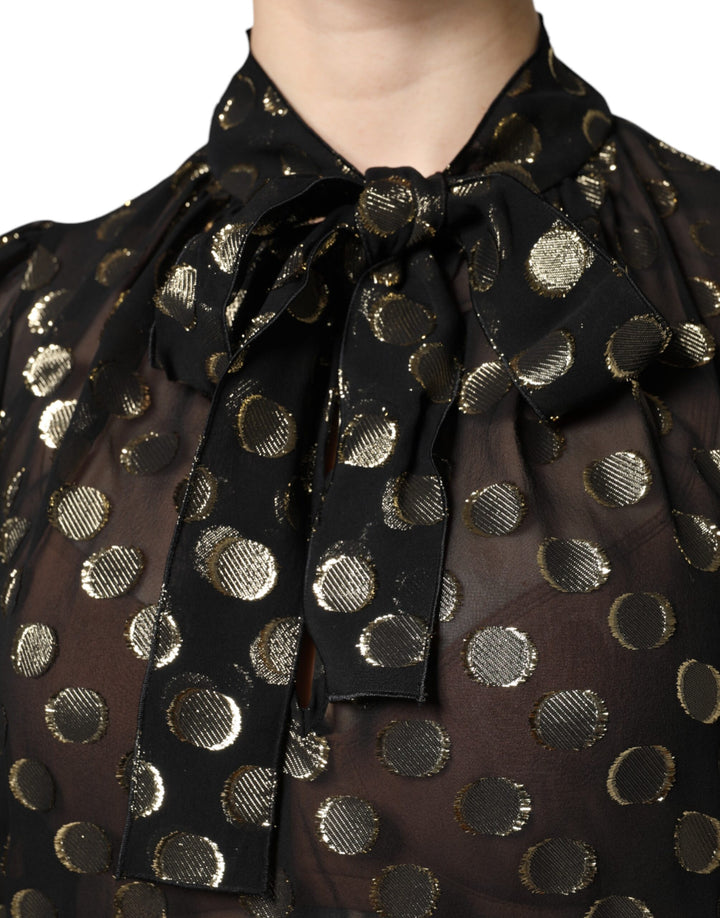 Dolce &amp; Gabbana Sample Sale Dolce &amp; Gabbana Black Sheer Tied Neck Polka Dots Blouse Top - | Designer outlet