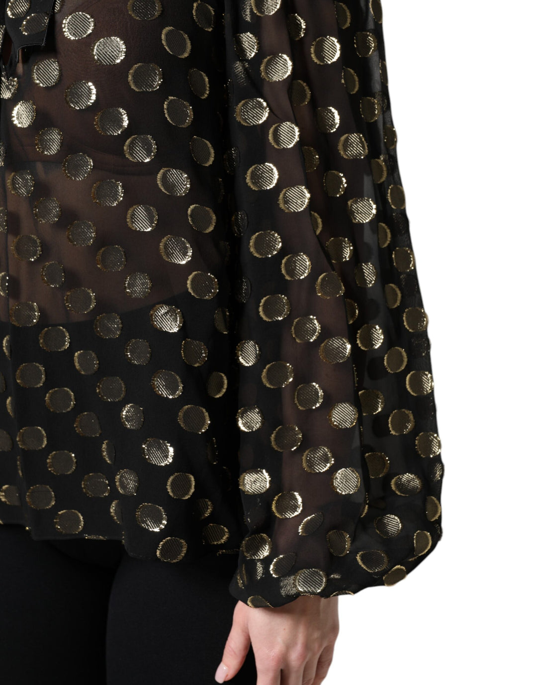 Dolce &amp; Gabbana Sample Sale Dolce &amp; Gabbana Black Sheer Tied Neck Polka Dots Blouse Top - | Designer outlet