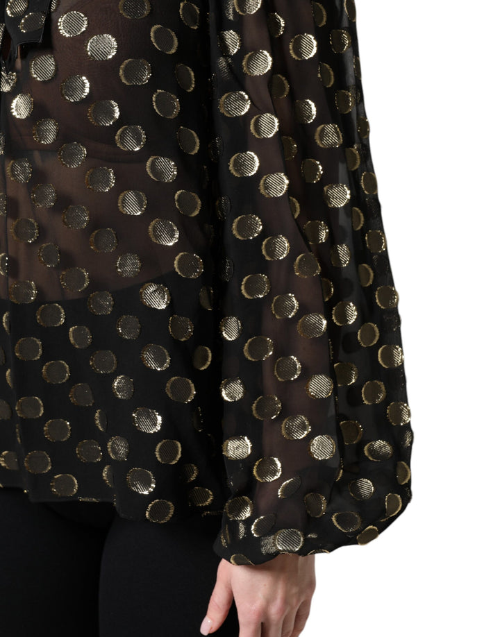 Dolce &amp; Gabbana Sample Sale Dolce &amp; Gabbana Black Sheer Tied Neck Polka Dots Blouse Top - | Designer outlet