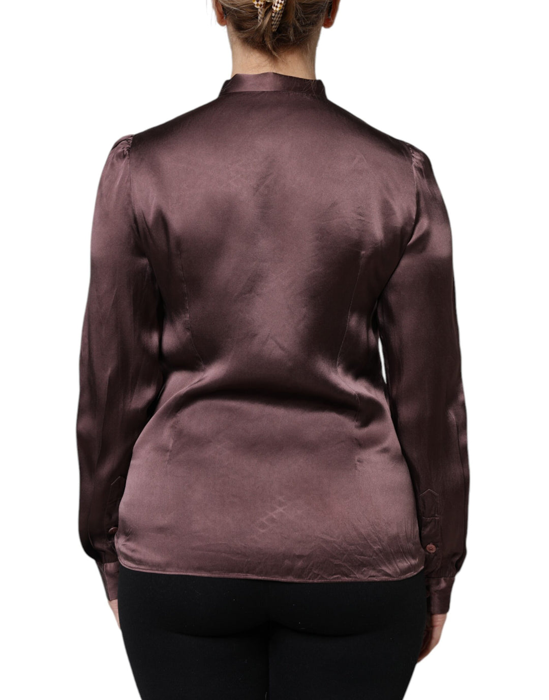 Dolce &amp; Gabbana Sample Sale Dolce &amp; Gabbana Brown Ascot Collar Long Sleeve Blouse Top - | Designer outlet