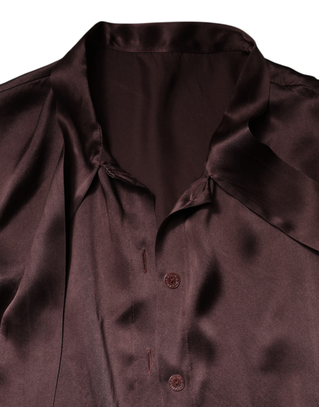 Dolce &amp; Gabbana Sample Sale Dolce &amp; Gabbana Brown Ascot Collar Long Sleeve Blouse Top - | Designer outlet
