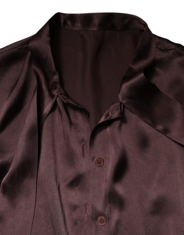 Dolce &amp; Gabbana Sample Sale Dolce &amp; Gabbana Brown Ascot Collar Long Sleeve Blouse Top - | Designer outlet