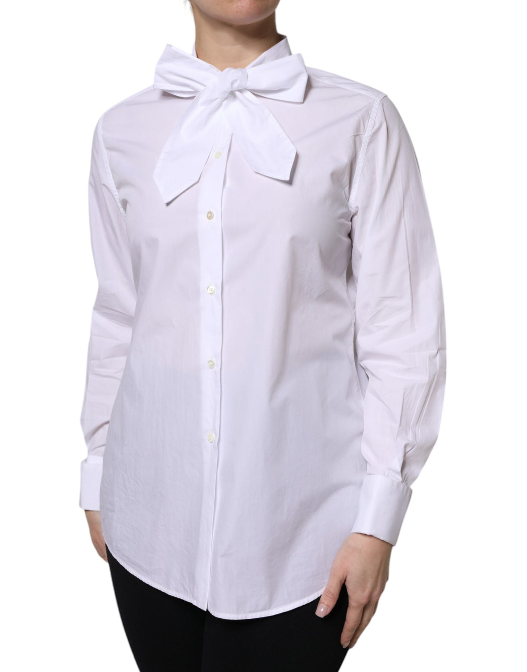 Dolce &amp; Gabbana Sample Sale Dolce &amp; Gabbana White Ascot Collar Long Sleeve Blouse Top - | Designer outlet
